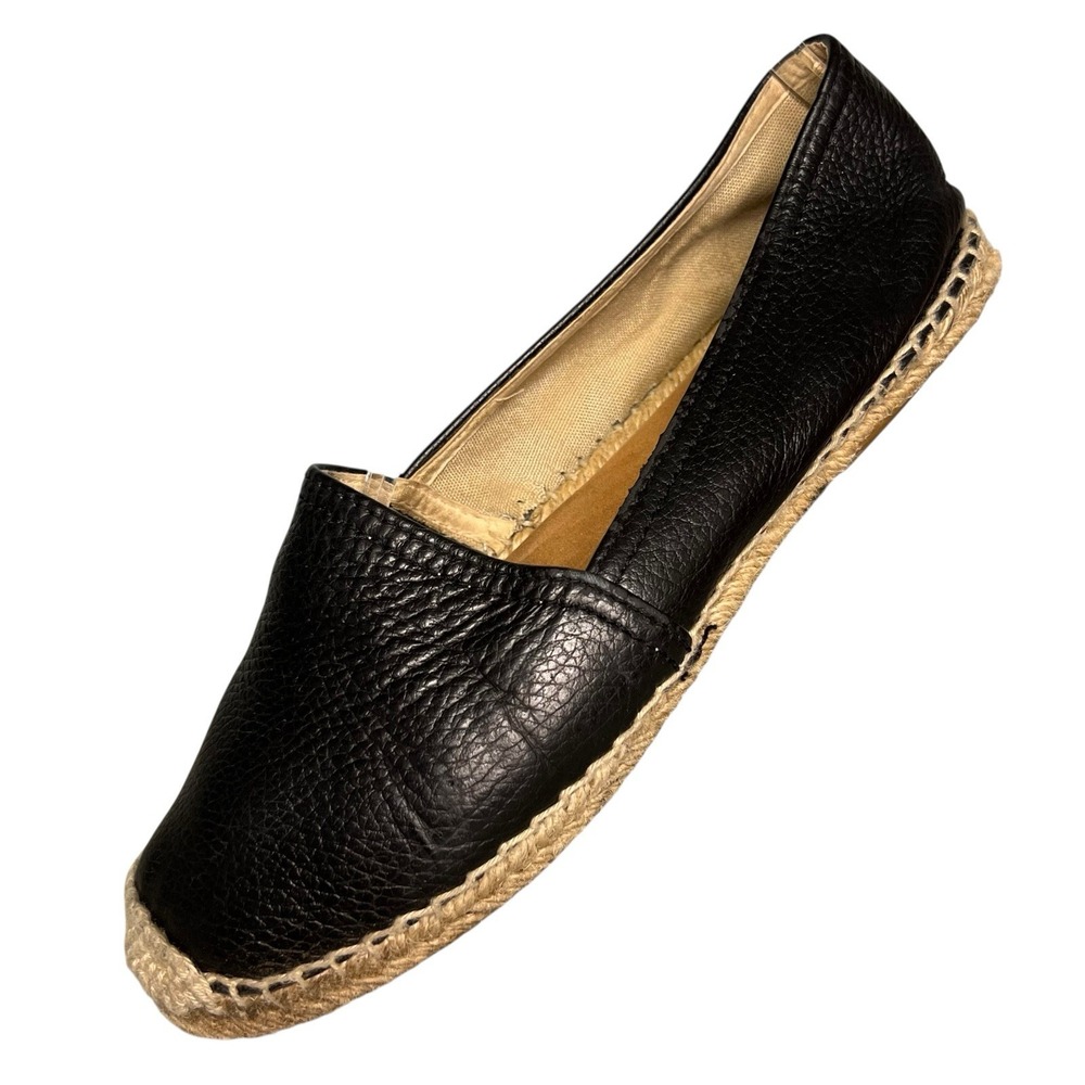 Maypol Espadrille Leather Flats Sz 38 Fits Like US 9 Black Slip On Anthropologie